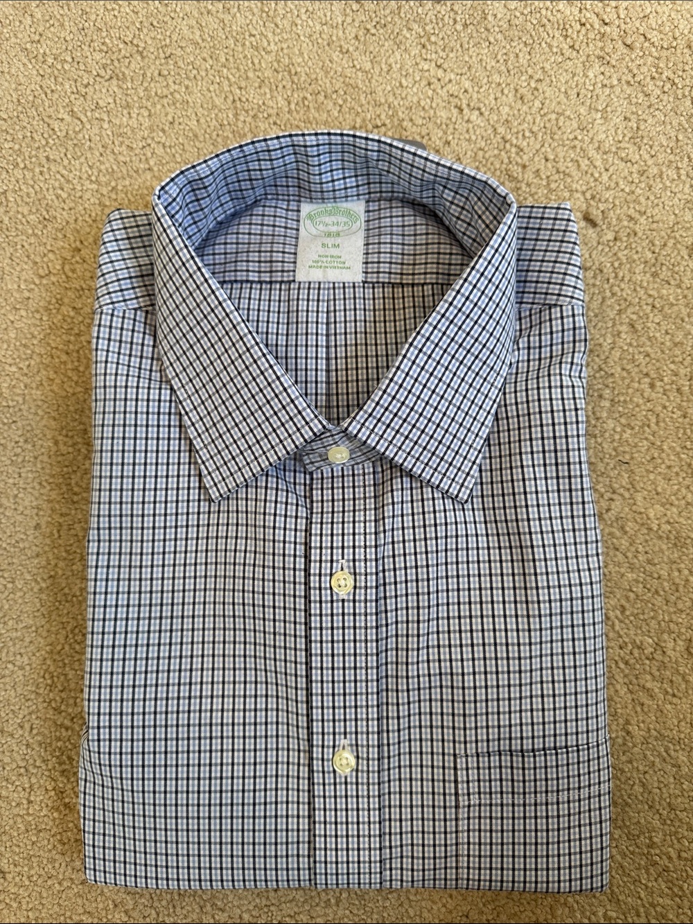 Brooks Brothers Slim Fit Blue and White Checked Dress Shirt